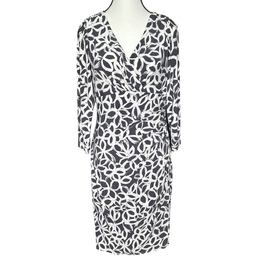 Lauren Ralph Lauren Gray Abstract Floral Faux Wrap Slimming Sheath Dress 12